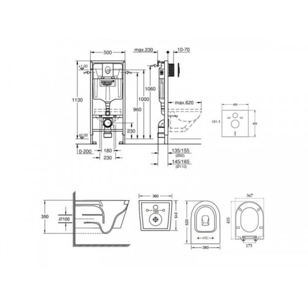 Інсталяція Grohe Rapid SL 38722001 + унітаз Qtap Jay QT07335176W