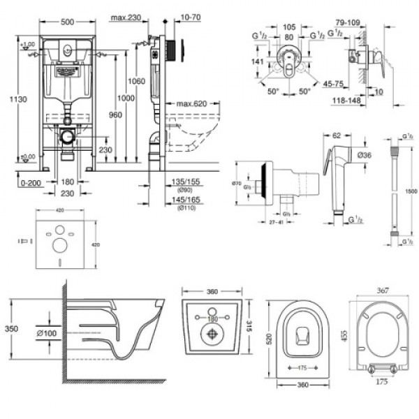 Інсталяція Grohe Rapid SL 38721001 + унітаз Jay QT07335176W + гігієнічний набір Grohe BauLoop 111042
