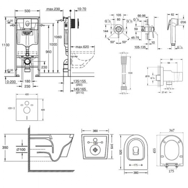 Інсталяція Grohe Rapid SL 38722001 + унітаз Jay QT07335176W + гігієнічний набір Grohe BauClassic 111048