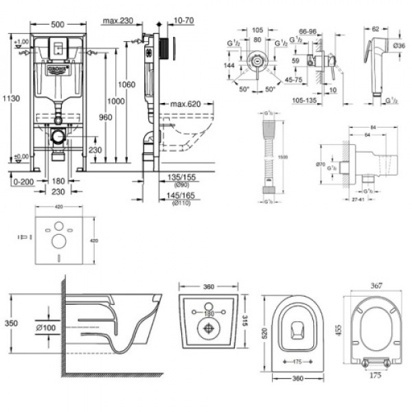 Інсталяція Grohe Rapid SL 38827000 + унітаз Jay QT07335176W + гігієнічний набір Grohe BauClassic 111048