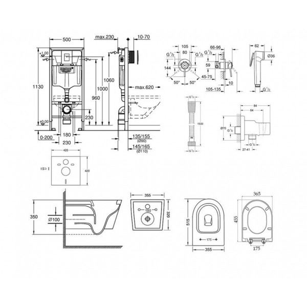 Інсталяція Grohe Rapid SL 38772001 + унітаз Swan QT16335178W + гігієнічний набір Grohe BauClassic 111048
