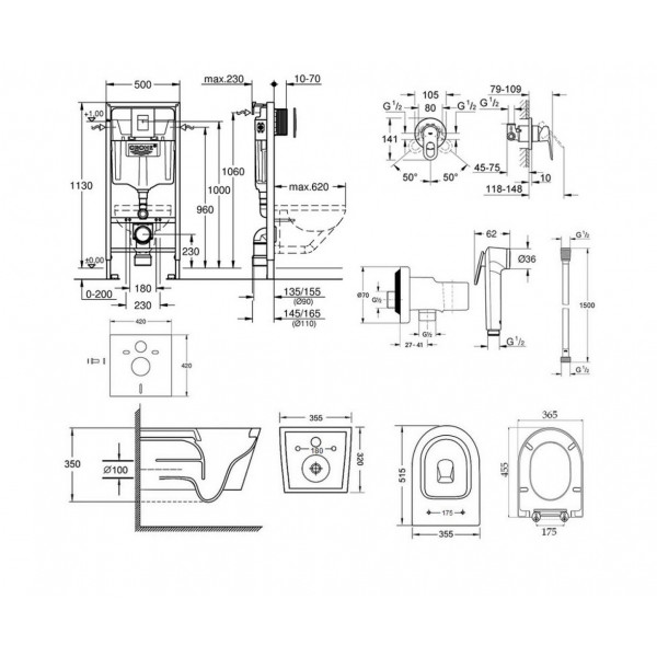 Інсталяція Grohe Rapid SL 38772001 + унітаз Swan QT16335178W + гігієнічний набір Grohe BauLoop 111042