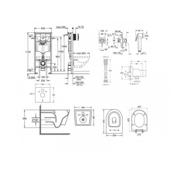 Інсталяція Grohe Rapid SL 38722001 + унітаз Swan QT16335178W + гігієнічний набір Grohe BauClassic 111048