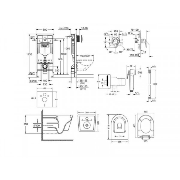 Інсталяція Grohe Rapid SL 38722001 + унітаз Swan QT16335178W + гігієнічний набір Grohe BauLoop 111042