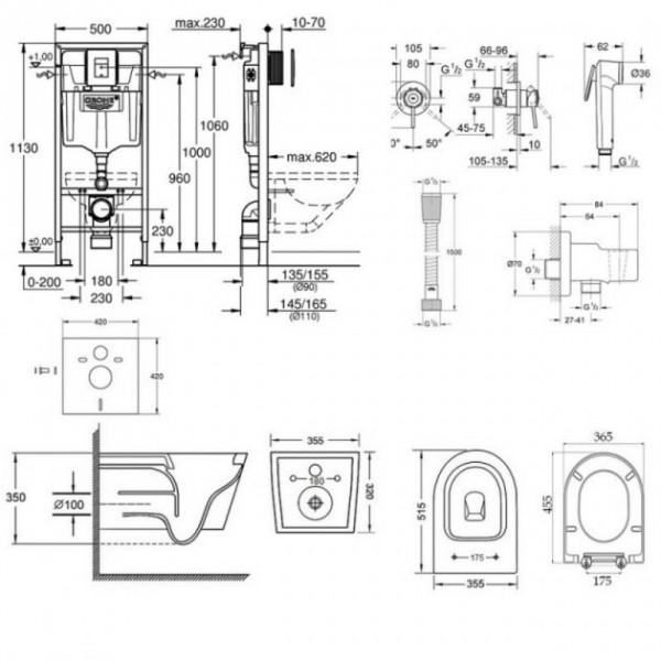 Інсталяція Grohe Rapid SL 38827000 + унітаз Swan QT16335178W + гігієнічний набір Grohe BauClassic 111048