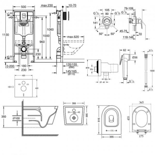 Інсталяція Grohe Rapid SL 38827000 + унітаз Swan QT16335178W + гігієнічний набір Grohe BauLoop 111042