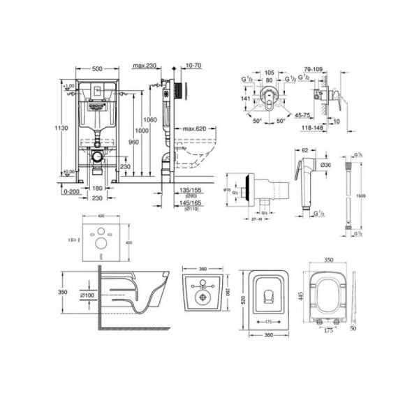 Інсталяція Grohe Rapid SL 38772001 + унітаз Crow QT05335170W + гігієнічний набір Grohe BauLoop 111042