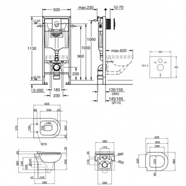 Інсталяція Grohe Rapid SL 38721001 + унітаз Qtap Lark QT0331159W