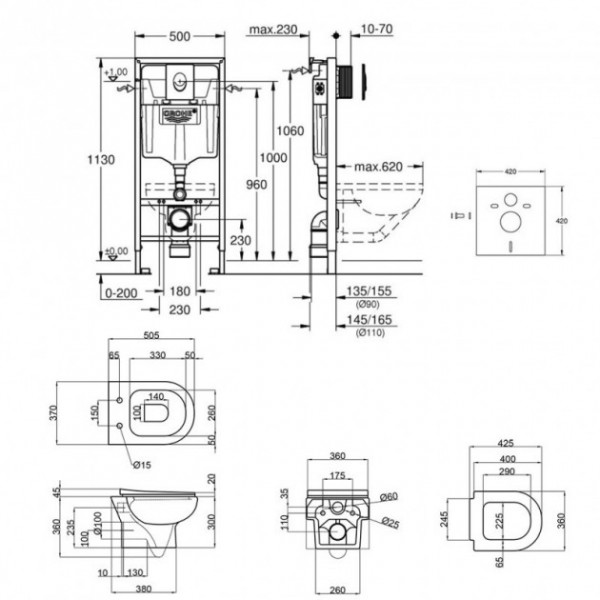 Інсталяція Grohe Rapid SL 38722001 + унітаз Qtap Lark QT0331159W