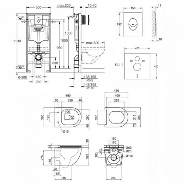 Інсталяція Grohe Rapid SL 38722001 + унітаз Jay QT07335176W + гігієнічний набір  Grohe BauClassic 2904800S