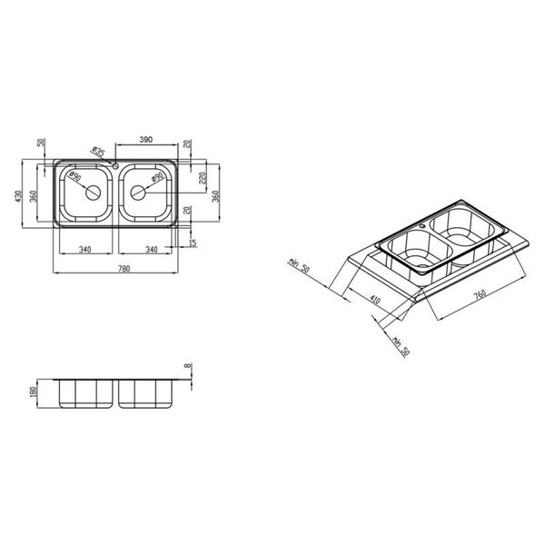 Кухонна мийка Qtap 7843 Micro Decor 0,8 мм (QT7843MICDEC08)