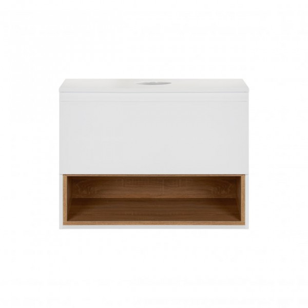 Тумба підвісна Qtap Robin 800х476х437 White/Whitish oak зі стільницею QT1379TPН8001WWO QT1379TPН80