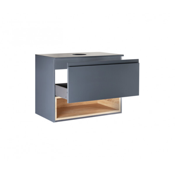 Тумба підвісна Qtap Robin 700х476х437 Graphite/Whitish oak зі стільницею QT1379TPН7002GWO