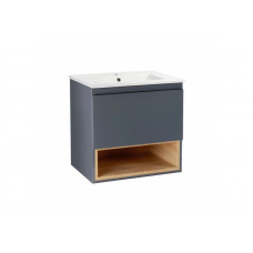 Комплект Qtap Robin 800х580х437 Graphite/Whitish oak тумба підвісна + раковина