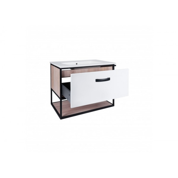 Комплект Qtap Taurus 800х580х437 White/Whitish oak тумба підвісна + раковина