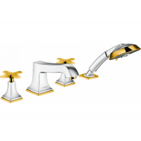 Змішувач Hansgrohe Metropol Classic на край ванни на 4 відчинки, ручки Cross, Chrome/Gold Optic (314