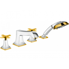 Змішувач Hansgrohe Metropol Classic на край ванни на 4 відчинки, ручки Cross, Chrome/Gold Optic (314