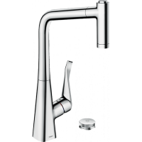 Змішувач Hansgrohe Metris Select 320 2jet кухонний на 2 отвори з витяжним виливом Sbox Chrome (7380