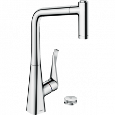 Змішувач Hansgrohe Metris Select 320 2jet кухонний на 2 отвори з витяжним виливом Sbox Chrome (7380