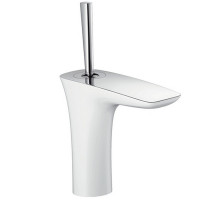 Змішувач Hansgrohe PuraVida 110 мм для умивальника хромований-білий зі зливним клапаном Push-Open (