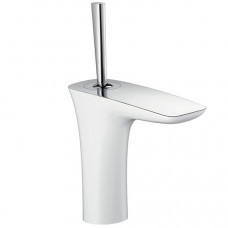Змішувач Hansgrohe PuraVida 110 мм для умивальника хромований-білий зі зливним клапаном Push-Open (
