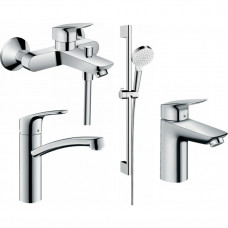Набір змішувачів Hansgrohe EcoSmart для ванни та кухні Logis/Focus 100 (71104+7140+31806+26534400)