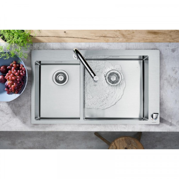 Кухонна мийка Hansgrohe C71-F655-04 755х500 Сombi із змішувачем на дві чаші 180/450 (43210800) Stainless Steel