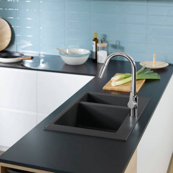 Кухонна мийка Hansgrohe S510-F635 770х510 на дві чаші 180/450 Graphiteblack (43315170)