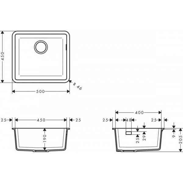 Кухонна мийка Hansgrohe S510-U450 під стільницю 500х450 Concretegrey (43431380)