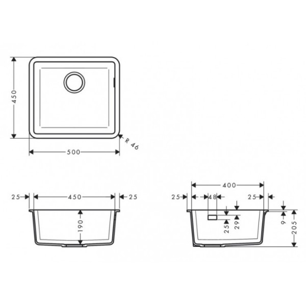 Кухонна мийка Hansgrohe S510-U450 під стільницю 500х450 (43431290)