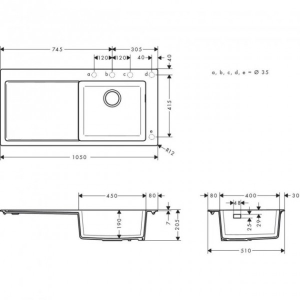 Кухонна мийка Hansgrohe S514-F450 1050х510 полиця ліворуч Stonegrey (43314290)