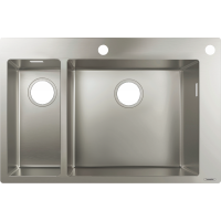Кухонна мийка Hansgrohe S712-F655 на стільницю 2х35Ø 755х500 дві чаші 180/450 (43310800) Stainless Steel