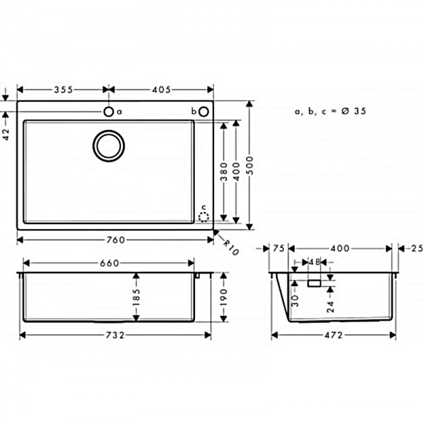 Кухонна мийка Hansgrohe S712-F660 на стільницю 760х500 сталева (43308800) Stainless Steel