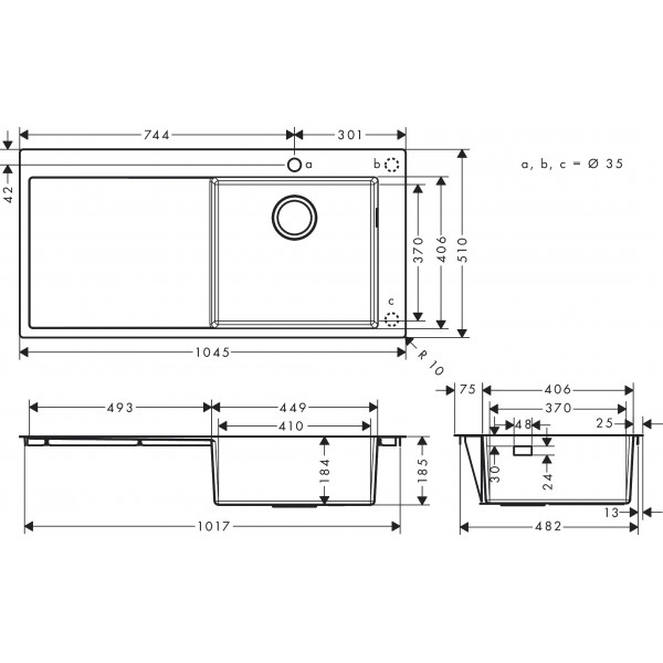 Кухонна мийка Hansgrohe S715-F450 на стільницю 1x35Ø 1045х510 полиця зліва Stainless Steel (43306800)