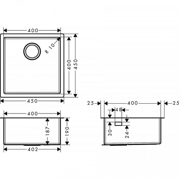 Кухонна мийка Hansgrohe S719-U400 під стільницю 450х450 см (43425800) Stainless Steel