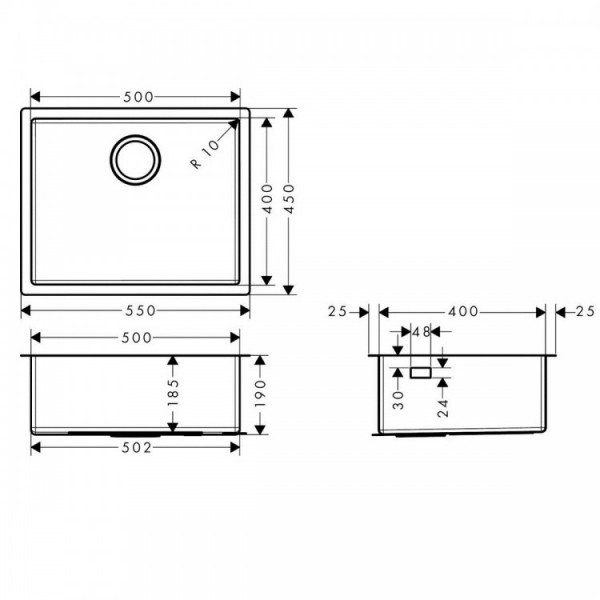 Кухонна мийка Hansgrohe S719-U450 під стільницю 500х450 сталь (43426800) Stainless Steel