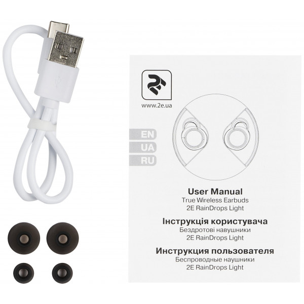 Навушники 2E RainDrops Light True Wireless Waterproof Mic White (2E-EBTWRDLWT)